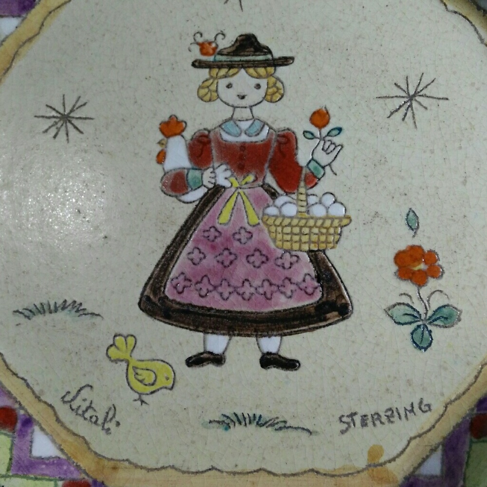 VTG MCM Vitali Signed Ceramic Enameled Plate